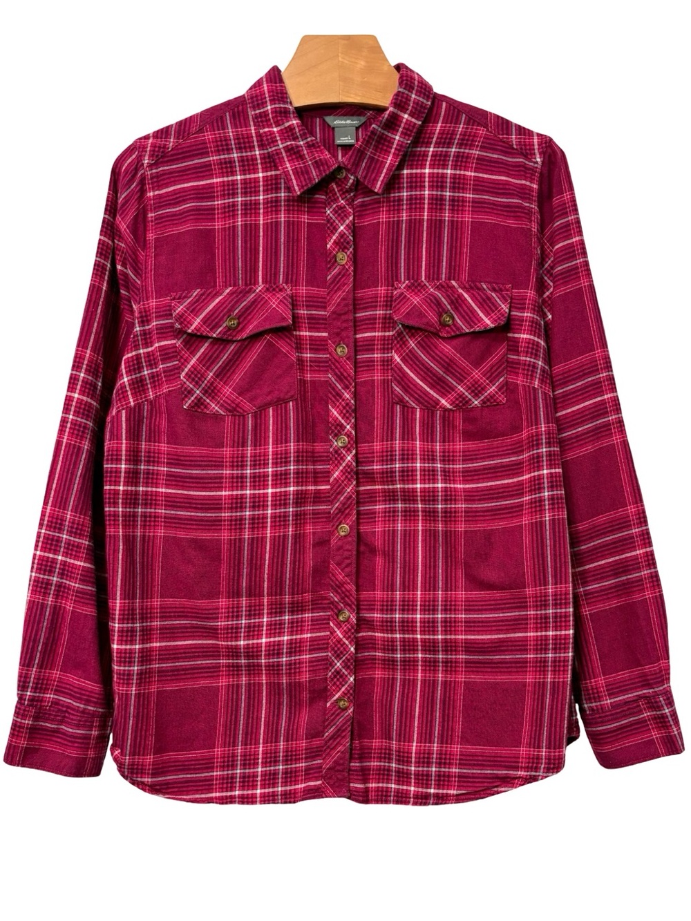 Eddie Bauer Plaid Heavyweight Flannel Shirt Large Red